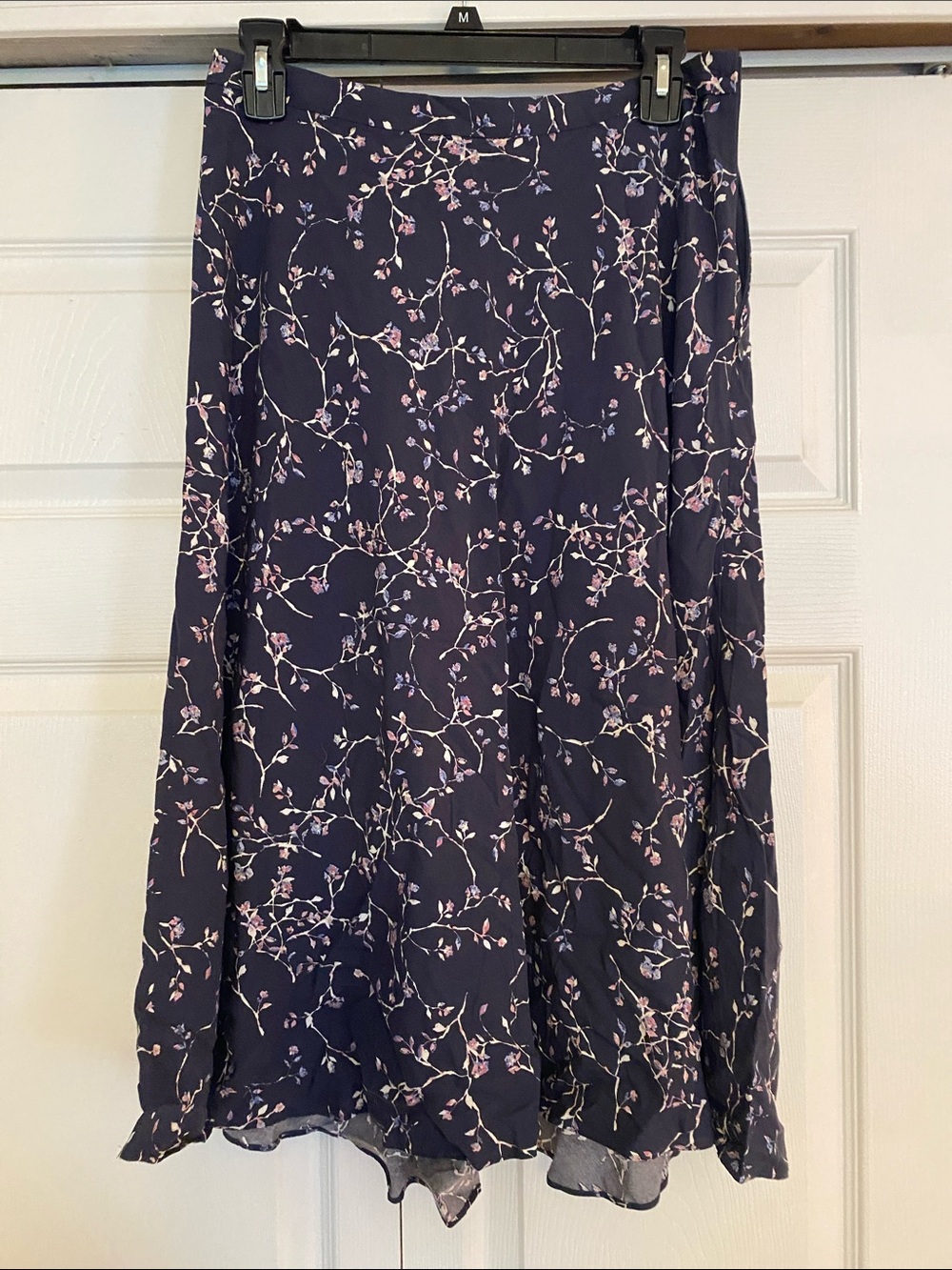J. Jill Navy A-Line Skirt with Pink Floral Vine Print